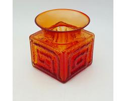 Dartington Frank Thrower Greek Key Glass Vase In Flame Red - Vintage (#59562)