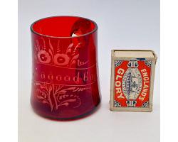 Antique 'for A Good Boy' Cranberry Tinted Etched Glass Mug (#59565)