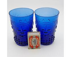 Pair Of Blue Pressed Glass Tumblers Fleur De Lis Decoration - Scouts (#59567)
