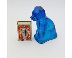 Antique Blue Pressed Glass Dog Paperweight Ornament (#59575)