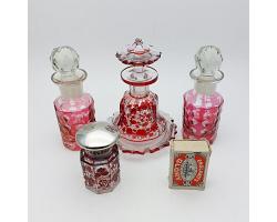 Cranberry & Clear Perfume Scent Bottles Collection - Antique / Vintage (#59582)