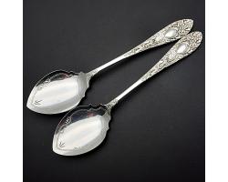 Ornate Pair Of Larger Bowl Jam Spoons - Silver Plated - Antique (#59612)