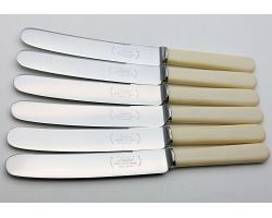 Faux Bone Handled Palette Dinner Knives Sheffield Steel Vintage Cutlery (#59618)
