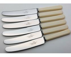 Walker & Hall Faux Bone Handle Steel Dessert Knives Set #2 - Vintage Cutlery (#59621)