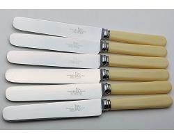 Walker & Hall Faux Bone Handle Steel Palette Dessert Knives Set Vintage Cutlery (#59622)