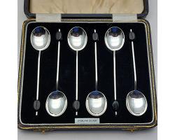 Cased Sterling Silver Coffee Bean Spoons - Arthur Price Birmingham 1938 (#59636)