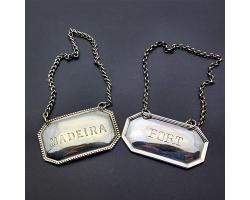 Port & Madeira Decanter Labels - Silver Plated - Antique - Worn (#59642)