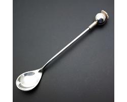 925 Silver Long Honey Spoon With Ball Finial - Vintage - White Metal (#59643)