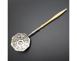 Antique 800 Silver Sifting Straining Ladle Bone Handled (#59652)
