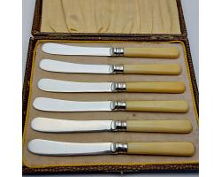 Faux Bone Handled Tea / Butter Knives - Silver Plated - Cased - Vintage (#59669)