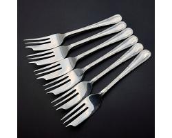 Cake Forks Set - Reed & Ribbon Pattern - Silver Plated - Vintage (#59672)