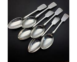 Fiddle Pattern - Set Of 6 Dessert Spoons - Silver Plated - Antique (#59685)