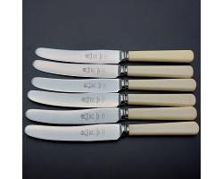 Faux Bone Handle Set Of 6 Tea / Butter Knives Sheffield Steel - Vintage Cutlery (#59690)