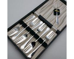 Grecian Pattern - Set Of 6 Cake Forks & Server - Cased Silver Plated Epns A1 (#59693)