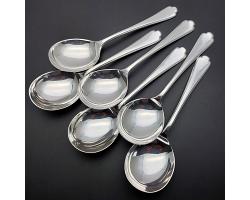 Walker & Hall St James Set Of 6 Soup Spoons - Silver Plated - Vintage (#59712)