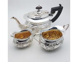 Gorgeous Repousse Silver Plated Spinster Tea Set - Antique Gibson Belfast (#59723)
