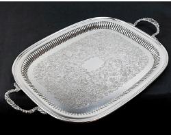 Silver Plated Tea Serving Tray - Chased - Sheffield - Vintage (#59743)