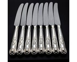 Kings Pattern - Set Of 8 Dinner Knives - Silver Plated Handles - Arthur Price (#59788)