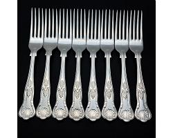 Kings Pattern - Set Of 8 Dinner Forks Epns A1 Sheffield Silver Plated (#59790)