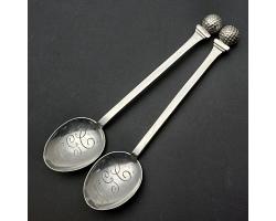 2x Sterling Silver Ngc Golf Golfing Club Spoons - Birmingham 1930 Vintage (#59820)