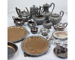 Bulk Quantity Job Lot Silver Plated Tableware Including Tea Sets (#59828)