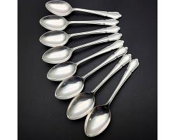 Dubarry Pattern Set Of 8 Tea Spoons - Walker & Hall Silver Plated Vintage (#59856)