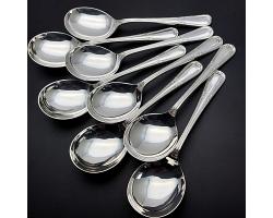 Walker & Hall Laurel Pattern Set Of 8 Soup Spoons - Silver Plated - Vintage (#59859)