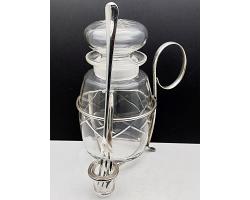 Silver Plated & Cut Glass Pickle Jar With Stand & Fork - Vintage (#59874)