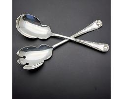 Gadroon Pattern - Good Pair Of Salad Servers - Silver Plated - Antique Epns (#59929)