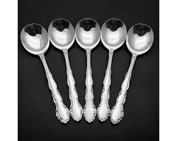 Oneida Community Flirtation Set Of 5x Soup Spoons - Vintage Cutlery (#59947)