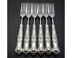 Queens Pattern - Sterling Silver Handled Dinner Forks Set - Sheffield 1971 (#59972)