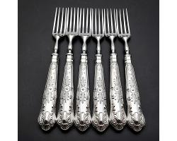Queens Pattern - Sterling Silver Handled Side Dessert Forks Set - Sheffield 1970 (#59973)