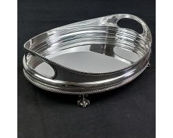 Silver Plated Gallery Tray With Glass Liners - Claw & Ball Foot - Vintage (#59977)