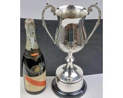 Large Ornate Silver Plated Trophy Cup Goblet On Plinth - Vintage (#59979)