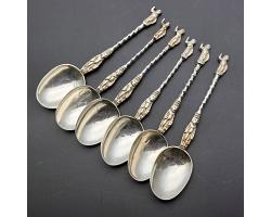 Set Of 6 Antique Hanau Silver Spoons (#59990)