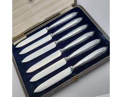Sterling Silver Handled Dessert Knives - Mappin & Webb Sheffield 1923 Antique (#60015)