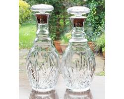 Pair Of Sterling Silver Rimmed Cut Glass Decanters - Sheffield 1979 (#60017)
