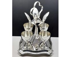 Silver Plated Egg Cup Cruet Set With Spoons - Vintage (#60024)