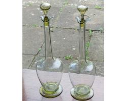 Gorgeous Pair Of Blown Glass Decanters With Elongated Necks Vintage (#60042)