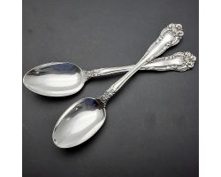 Knowle Sterling Silver Pair Of Angelo Pattern Dessert Spoons Antique (#60062)