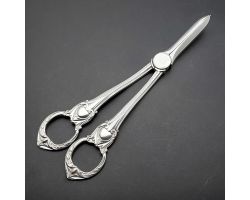Ornate Antique Grape Scissors / Shears - Silver Plated (#60070)