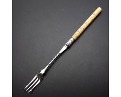 Carved Bone Handled Pickle Fork Silver Plated Antique (#60084)