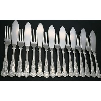 Kings Pattern 16 Piece Set Of Fish Eaters - Epns A1 Sheffield Silver Plated (#57241) 1