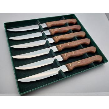 Vintage Boxed Steak Knife Set - Wooden Handled Cutlery - Steel (#57981) 1