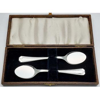 Art Deco 1938 Pair Of Ice Cream / Sorbet Spoons - Cased - Silver Plated Epns A (#58198) 1