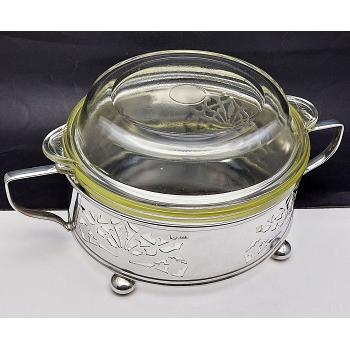 Silver Plated & Pyrex Glass Casserole Dish - Vintage - Sheffield (#58335) 1