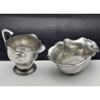 Orivit Art Nouveau Pewter Milk Jug & Sugar Bowl 2122 / 2123 (#58447) 1
