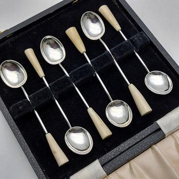 Unusual Stag Antler & Sterling Silver Coffee Spoons - Birmingham 1931 - Vintage (#58709) 1