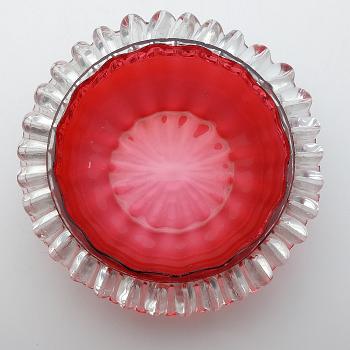 Victorian Cranberry & Clear Glass Crimped Edge Sugar Bowl (#58761) 1