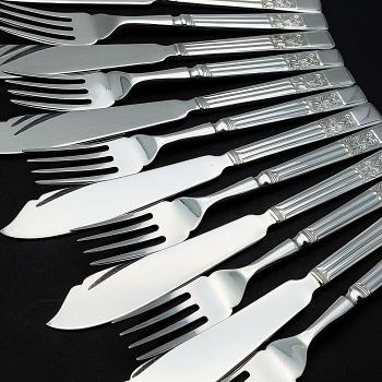 De Montfort Plate Fish Cutlery Set - Silver Plated - Sheffield - Vintage (#58766) 1